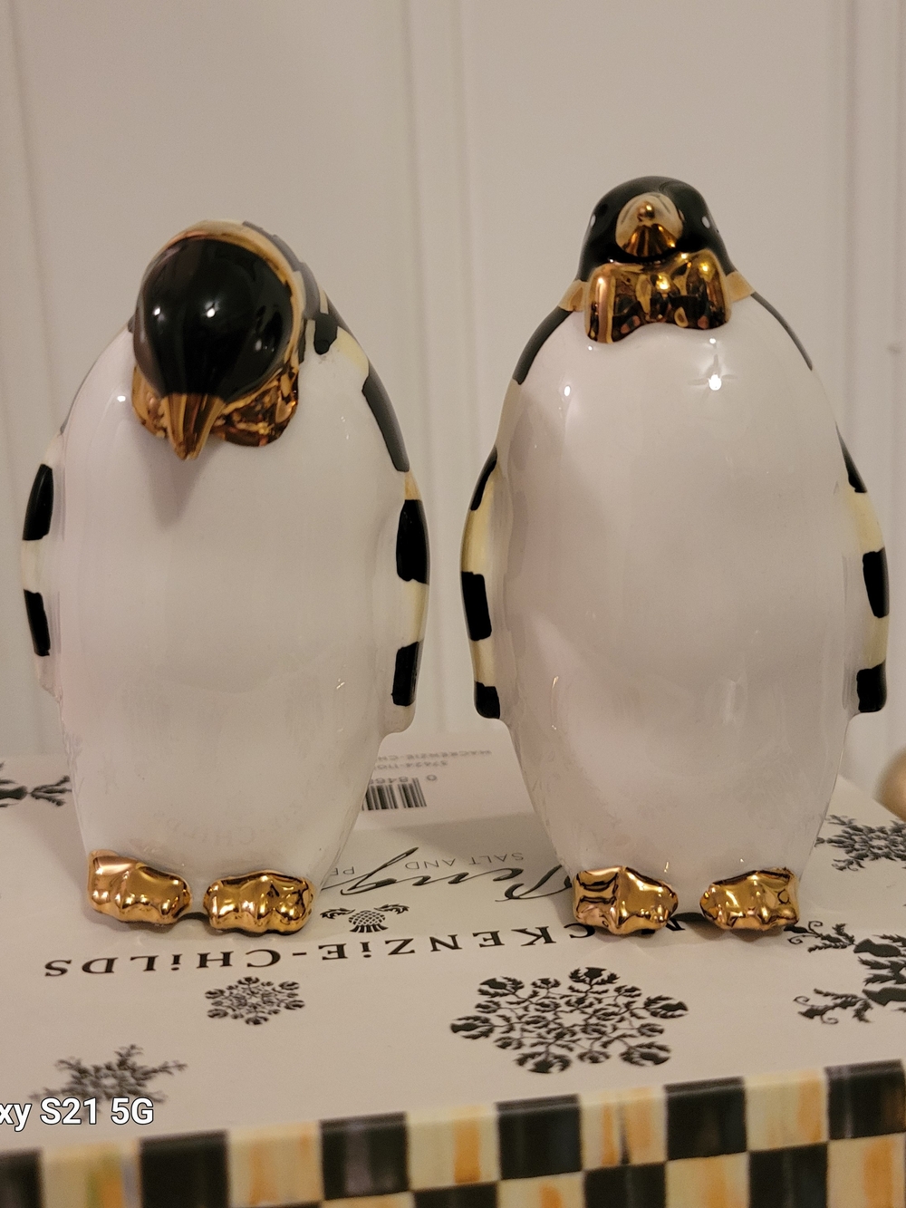 MacKenzie-Childs Black and White Check Penguin Salt & Pepper Shakers - Picture 2 of 7